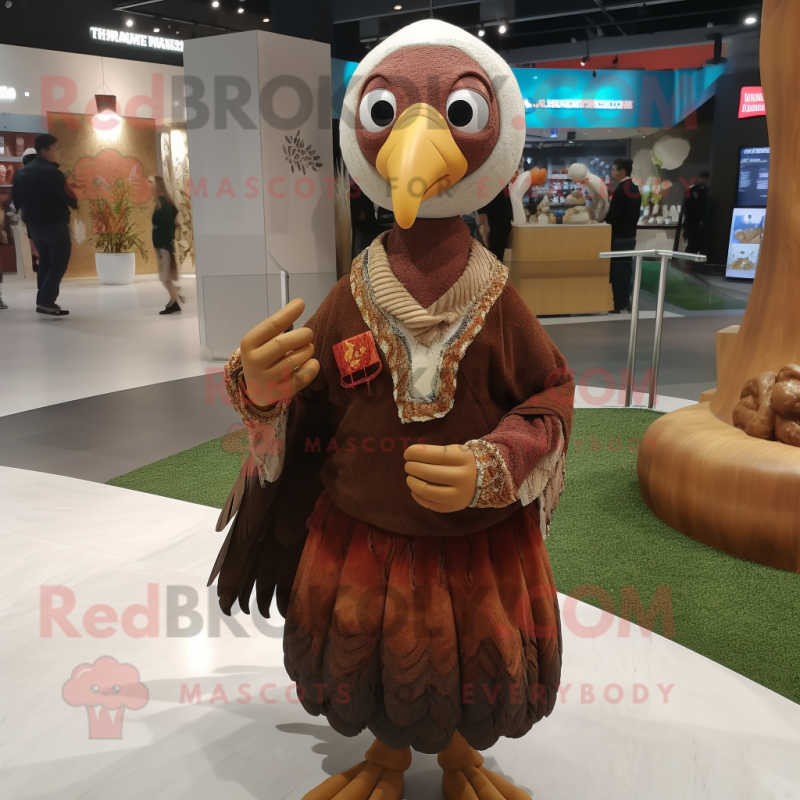 Brown Turkey mascot costume character dressed with a Mini Skirt and Shawls