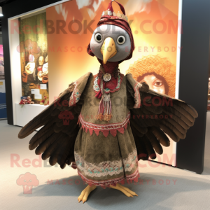 Brown Turkey mascot costume character dressed with a Mini Skirt and Shawls