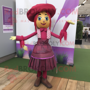 Magenta Scarecrow mascot costume character dressed with a Pencil Skirt and Anklets