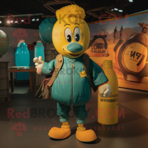 Teal fles mosterd mascotte...