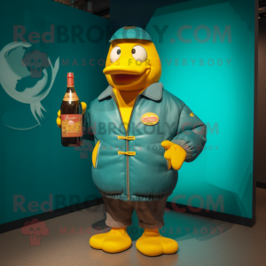 Teal fles mosterd mascotte...