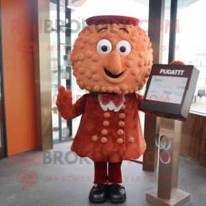 Rust Candy mascot costume character dressed with a Blouse and Lapel pins