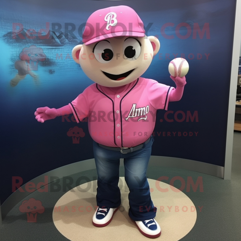 Pink Baseball Ball mascot costume character dressed with a Jeans and Earrings