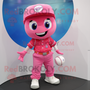 Pink Baseball Ball mascot costume character dressed with a Jeans and Earrings