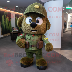 Brown Green Beret mascot costume character dressed with a Romper and Backpacks