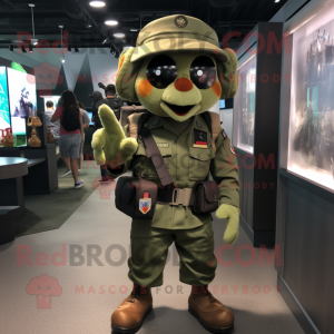 Brown Green Beret mascot costume character dressed with a Romper and Backpacks
