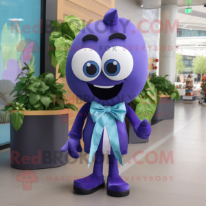 Blue Eggplant mascot costume character dressed with a Shorts and Bow ties
