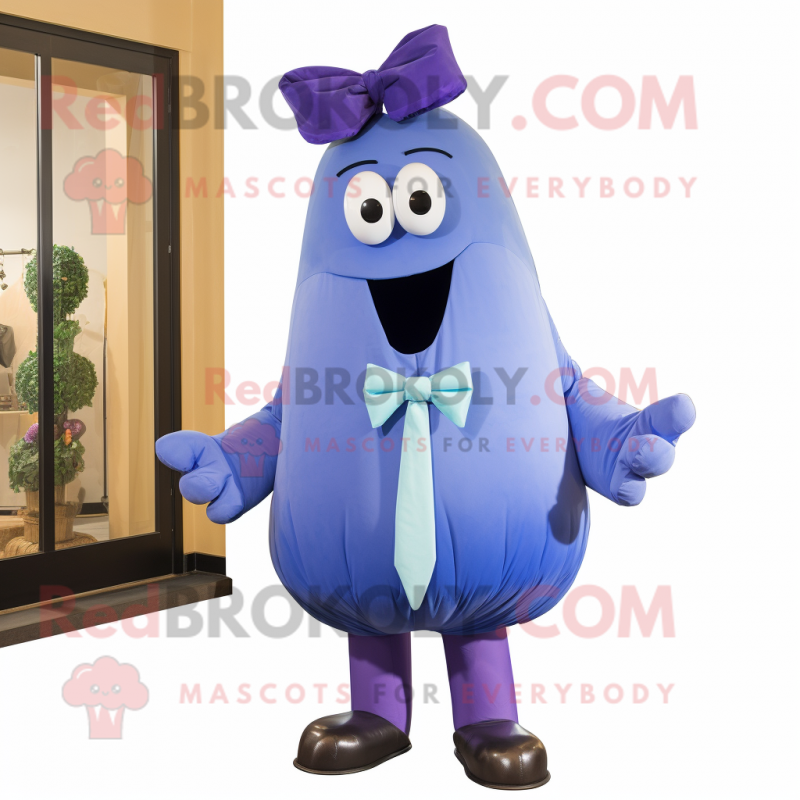 Blue Eggplant mascot costume character dressed with a Shorts and Bow ties Blue Eggplant mascot costume character dressed with a Shorts and Bow ties