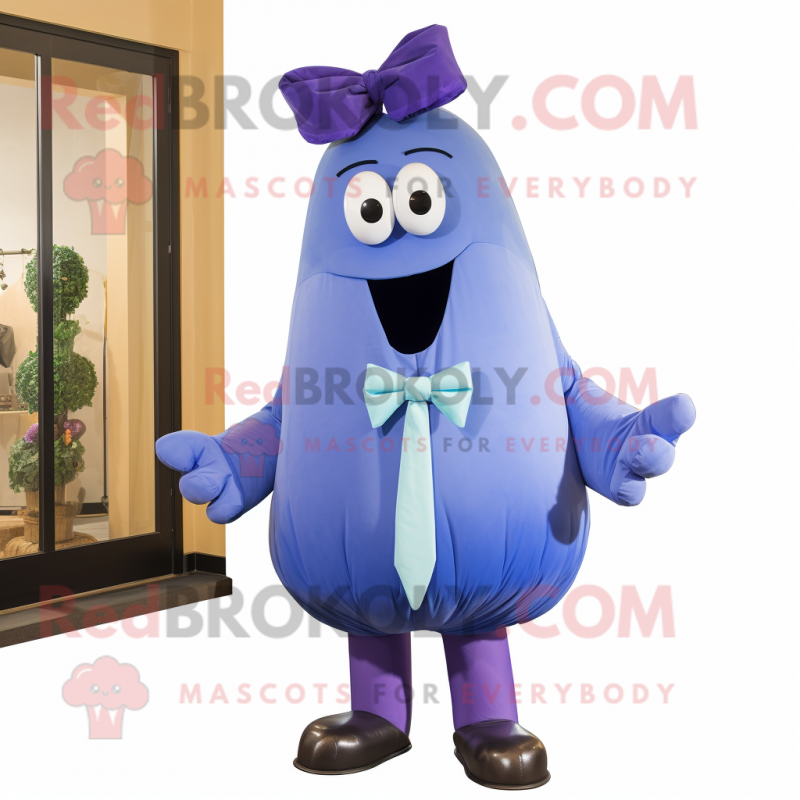 Blue Eggplant mascot costume character dressed with a Shorts and Bow ties