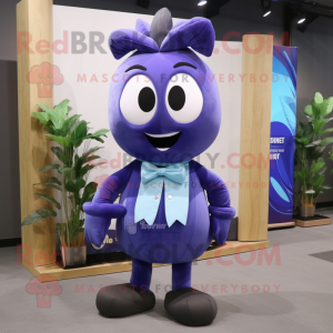 Blue Eggplant mascot costume character dressed with a Shorts and Bow ties