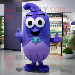 Blue Eggplant mascot costume character dressed with a Shorts and Bow ties