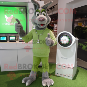 Green Donkey mascot costume character dressed with a Henley Shirt and Digital watches