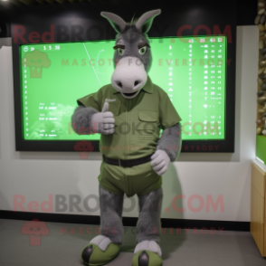 Green Donkey mascot costume character dressed with a Henley Shirt and Digital watches