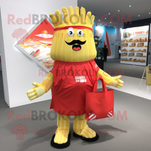 nan French Fries mascot costume character dressed with a Rash Guard and Tote bags