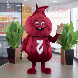 Maroon Beet mascot costume character dressed with a Sheath Dress and Wraps