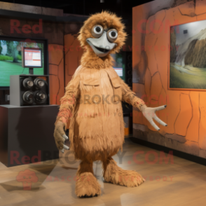 Rust Emu mascot costume character dressed with a Bodysuit and Foot pads