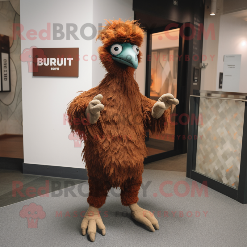 Rust Emu mascot costume character dressed with a Bodysuit and Foot pads