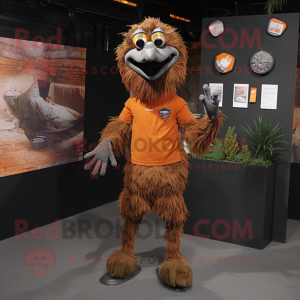 Rust Emu mascot costume character dressed with a Bodysuit and Foot pads