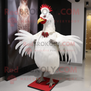 White Rooster mascot costume character dressed with a Sheath Dress and Hair clips