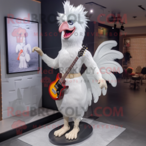 White Rooster mascot costume character dressed with a Sheath Dress and Hair clips