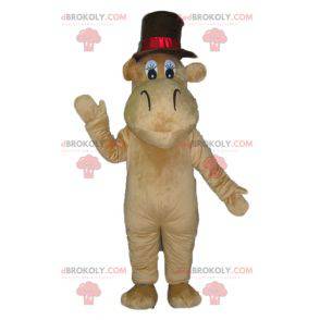 Bruin kameel nijlpaard mascotte met een grote hoed -
