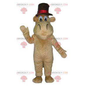 Mascotte d'hippopotame de chameau marron avec un grand chapeau