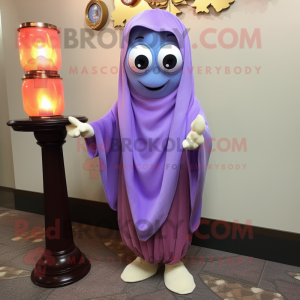 Lavender Scented Candle mascot costume character dressed with a Capri Pants and Shawl pins