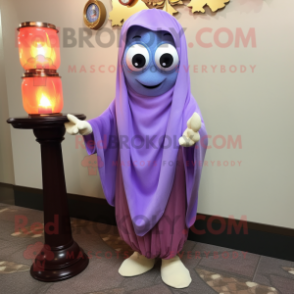 Lavender Scented Candle mascot costume character dressed with a Capri Pants and Shawl pins