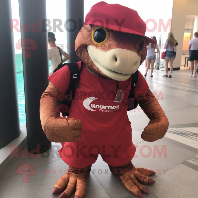 Red Komodo Dragon mascot costume character dressed with a Bikini and Beanies