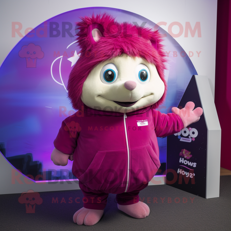 Magenta Hedgehog mascot costume character dressed with a Hoodie and Scarf clips Magenta Hedgehog mascot costume character dressed with a Hoodie and Scarf clips