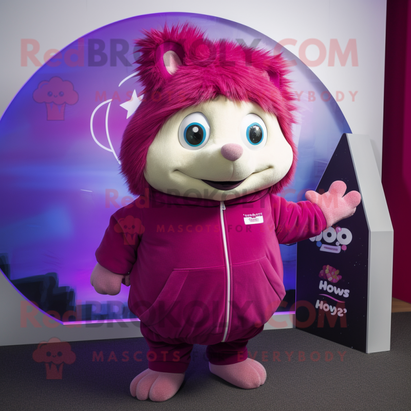 Magenta Hedgehog mascot costume character dressed with a Hoodie and Scarf clips