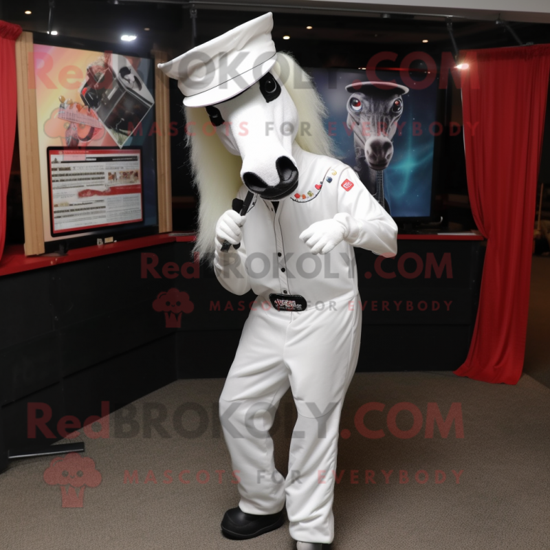 White Horse mascot costume character dressed with a Jumpsuit and Hats