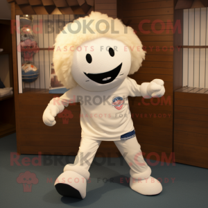 Cream Soccer Ball mascot costume character dressed with a Jeggings and Suspenders