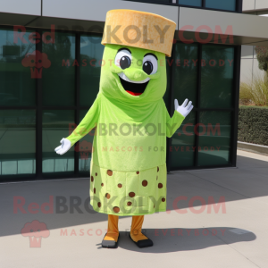 Lime Green Grilled Cheese Sandwich mascot costume character dressed with a Sheath Dress and Hat pins