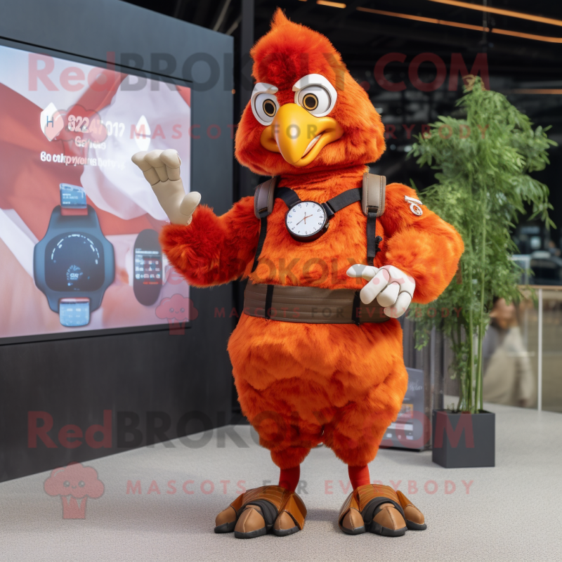 Rust Hens mascot costume character dressed with a Playsuit and Smartwatches Rust Hens mascot costume character dressed with a Playsuit and Smartwatches