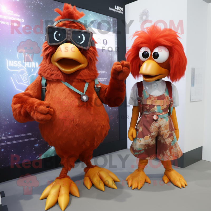 Rust Hens mascot costume character dressed with a Playsuit and Smartwatches