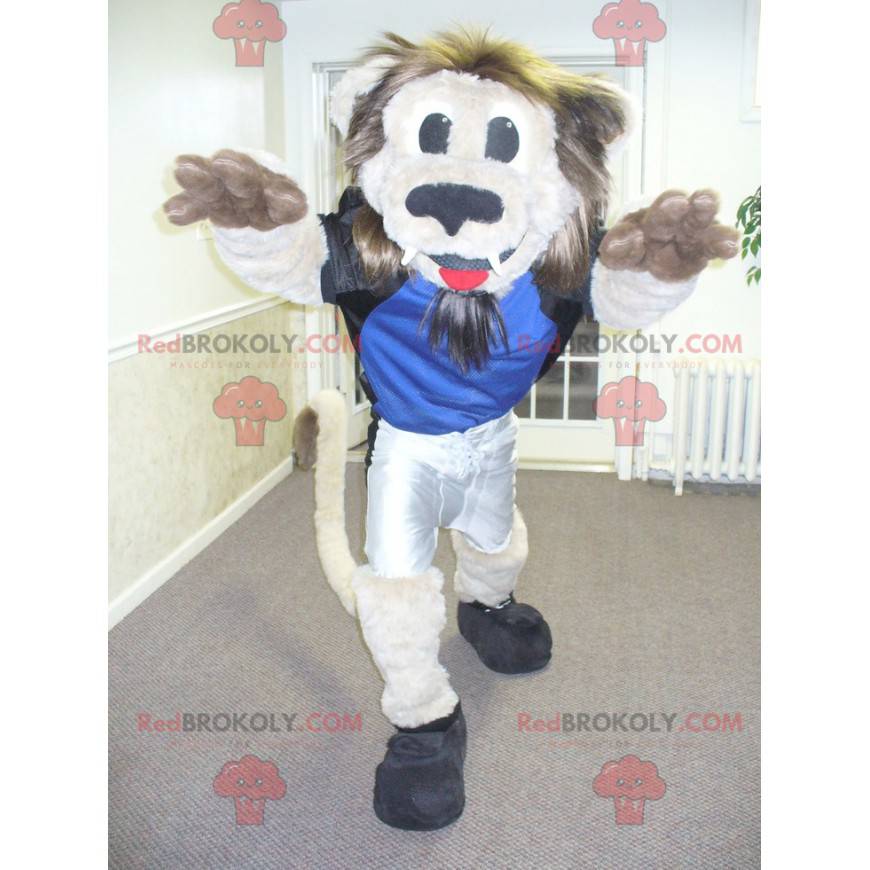 Mascot beige and brown lion with a hairy mane - Redbrokoly.com
