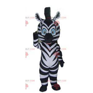 Czarno-biała maskotka zebry z niebieskimi oczami -