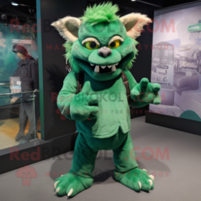 Green Gargoyle mascot costume character dressed with a Corduroy Pants and Hairpins