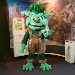 Green Gargoyle mascot costume character dressed with a Corduroy Pants and Hairpins