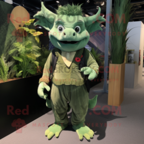 Green Gargoyle mascot costume character dressed with a Corduroy Pants and Hairpins