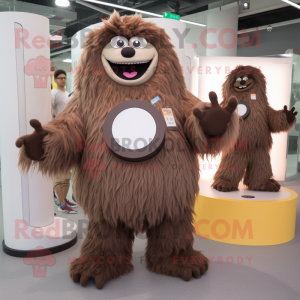 Brown Yeti mascot costume character dressed with a Circle Skirt and Handbags