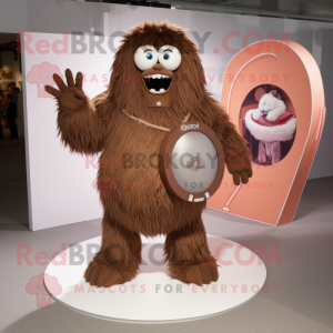 Brown Yeti mascot costume character dressed with a Circle Skirt and Handbags