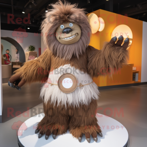 Brown Yeti mascot costume character dressed with a Circle Skirt and Handbags