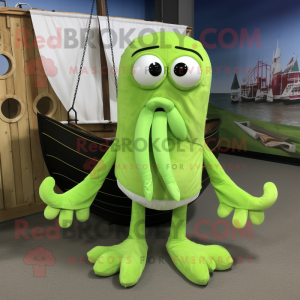 Lime Green Kraken mascot costume character dressed with a Cargo Shorts and Tie pins
