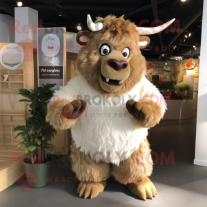 Cream Woolly Rhinoceros mascot costume character dressed with a Poplin Shirt and Headbands