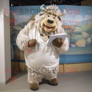 Cream Woolly Rhinoceros mascot costume character dressed with a Poplin Shirt and Headbands