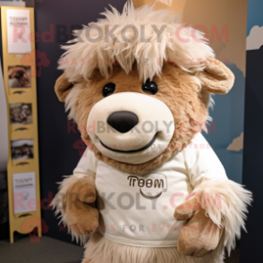 Cream Woolly Rhinoceros mascot costume character dressed with a Poplin Shirt and Headbands