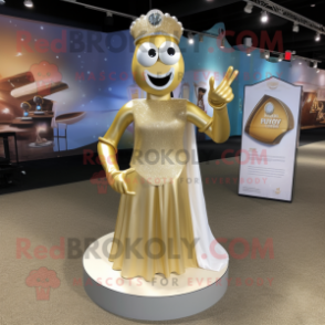 Gold Engagement Ring mascot costume character dressed with a Bikini and Shoe clips