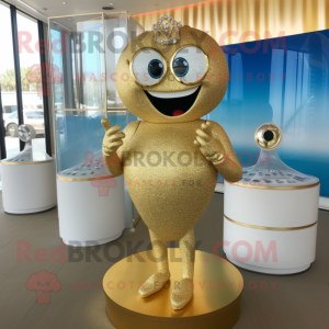 Gold Engagement Ring mascot costume character dressed with a Bikini and Shoe clips